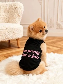 1 pieza Chaleco con eslogan elegante y lindo, transpirable, adecuado para Chihuahuas y perros pequeños, prevención física de pulgas, camiseta interior para uso en interiores y exteriores - Negro - Ver 1