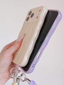 Funda de teléfono con cordón de seda con diseño de onda y rayas minimalista, adecuada para iPhone 17, 16, 15, 14, 13