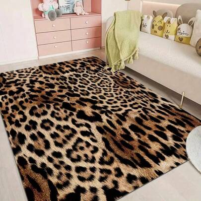 Tapis de zone imprimé léopard pour le salon, tapis décoratif en polyester doux pour la chambre, la salle de musique et la salle de jeux - lavable en machine, dos antidérapant, tapis de décoration d'intérieur élégant