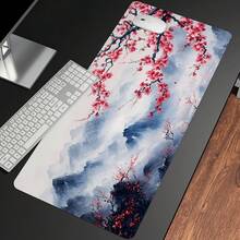 1pc Chinese Style Landscape And Plum Blossom Gaming Mouse Pad Large Mouse Pad For Keyboard And Mousepad Desk Mat With Non-Slip Base And Stitched Edge For Gaming And Office Computer Mat Protector Mat, Perfect For Gift - Multicolor - View 1