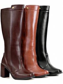 Lumiss Women's High-Top Boot With High Block Heel, Comfortable, Square Toe - 黑色 - 查看 8