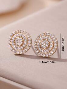 1对简约立方氧化锆圆形耳环礼盒套装，全钻设计，男女皆宜，情侣款，节日生日礼物，日常佩戴 - 圓 - 查看 3