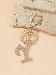 1pc Women's Fashion A-Z Letter Decorated Chain Pendant Keyring Wallet Handbag Charm - 銀色 - 查看 5