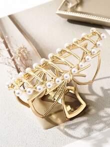 1个金色镂空蝴蝶结发夹，饰以仿珍珠 - 一款优雅的名媛风发饰，非常适合低发髻和日常通勤。女士发饰，优雅爪夹，时尚发夹。 - 金色 - 查看 8