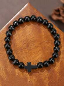 Bestselling Turquoise Cross Beaded Bracelet For Men, Tiger Eye, White Sandalwood, Black Obsidian, Lapis Lazuli Bead Bracelet Jewelry - Bracelet - View 17