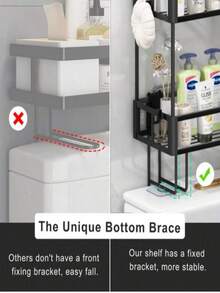 1-Piece Bathroom Storage Rack Set - Wall Mounted Floating Rack With 2 Hooks And Toilet Paper Holder, Sturdy Metal Toilet Storage Rack For Toiletries, Towels, And Decorations, Multifunctional Space Saving Solution For Bathroom Vanity, Toilet, And Toilet, Perfect Holiday Gift - 黑色 - 查看 7