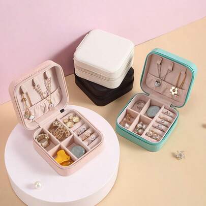 4pcs Portable Jewelry Storage Box, Jewelry Organizer Box, Compact Elegant Mini Box For Travel - Ring, Necklace And Earring Travel Storage Box