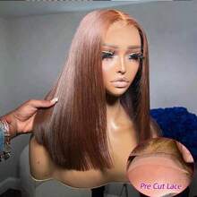 13x4 13x6 HD Lace Front Wig Human Blended Hair Straight 34 Inch - 200% Density Pre-Plucked & Pre-Cut Glueless Wig Ready To Wear, Wear And Go Lace Front Closure For Women, No Glue Easy Install - Brown - View 3