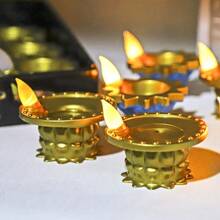 Lámpara de vela LED Simulación Deepavali Vela decorativa pequeña Decoración flotante Lámpara de aceite flotante en agua Luz deé LED - Dorado - Ver 9