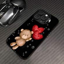 Estuche para teléfono con osito de peluche con corazones y burbujas Compatible con fundas para teléfonos   17  17 Pro  16 Pro Max  15 Pro Max  14 y  13 Hecho de material TPU duradero, resistente a caídas y elegante Un regalo perfecto para familiares, amigos y seres queridos y un excelente regalo para cumpleaños, San Valentín y Año Nuevo. - Negro - Ver 1