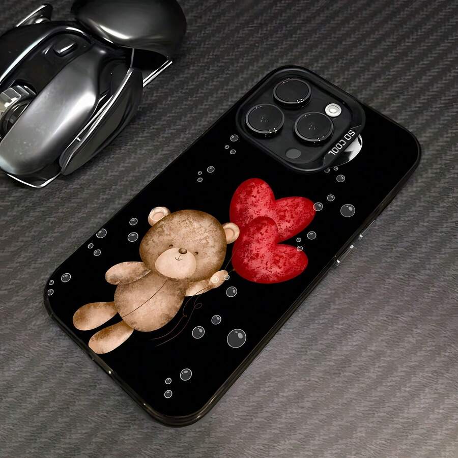 Estuche para teléfono con osito de peluche con corazones y burbujas Compatible con fundas para teléfonos 17 17 Pro 16 Pro Max 15 Pro Max 14 y 13 Hecho de material TPU duradero, resistente a caídas y elegante Un regalo perfecto para familiares, amigos y seres queridos y un excelente regalo para cumpleaños, San Valentín y Año Nuevo. - Negro - Ver 1