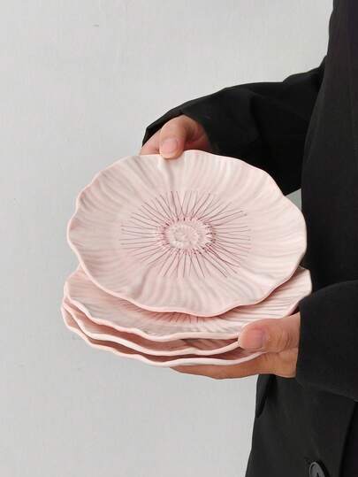 1/2/4pcs Purple Sunflower Ceramic Plates, Asymmetrical European Style Ceramic Serving Platters, Party Dessert Cake Trays, Coffee Cup Saucers, Snack Plates, Fruit Plates, Breakfast Plates, Candy Dishes, Suitable For All Seasons