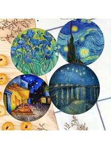 6pcs Van Gogh Style Coasters, Heat-Resistant Painted Coasters, Non-Slip Drink Mats, Art Gift - Multicolor - View 3