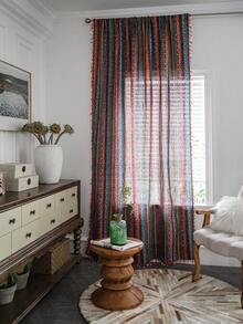 1pc Colorful Metallic Printed Bohemian Style Rectangular Tassel Decorative Curtain, Suitable For Bedroom, Living Room, Dining Room, Kitchen, Cafe, Entryway, All Season Home Window Curtain - Multicolor - View 5