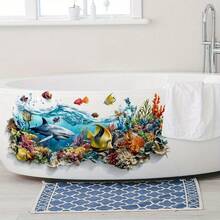 1pc Underwater World Shark & Coral Baseboard Wall Sticker, Bathroom & Living Room Wall Decor, Self-Adhesive Waterproof Ocean Style Beautifying Decal - Multicolor - View 3