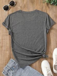 YOKASACamiseta informal de verano para mujer, de cuello redondo, ajustada y manga corta, con estampado de pintura al óleo, floral, de corazones, de cerezas y de letras. Tejido informal sencillo, estilo deportivo, ideal para el día a día y para una cita de San Valentín..1 pcs,180g Pure Heavy,95%Polyester 5%Spandex - Gris-YH25 - Ver 4