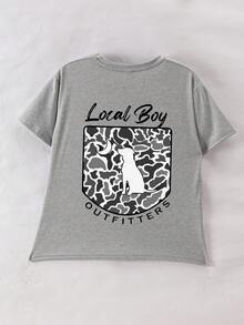 2pcs Boys' Casual Polka Dot Print Pullover Sweatshirt, Black And Gray, Round Neck Short Sleeve, New Spring/Summer Kids Clothing - Grey - View 3