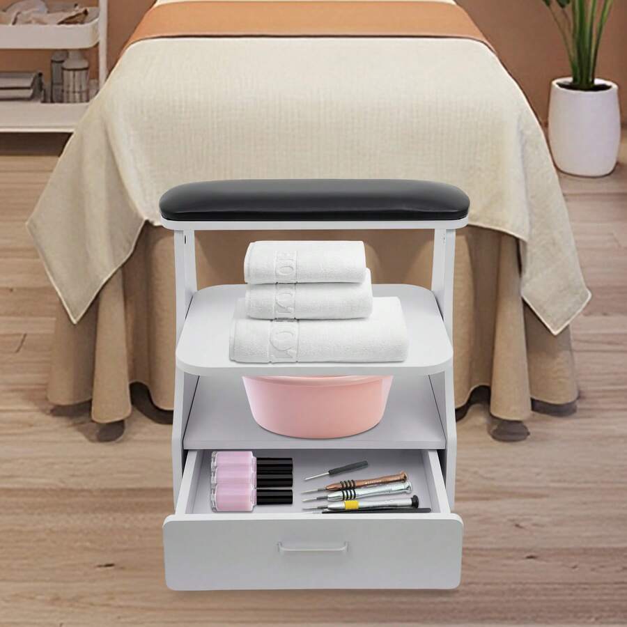 Foot Pedicure Cart, Portable Esthetician Trolley Cart,3-Tier Salon Nail Foot Trolley Cart, 50Kg Load Bearing Manicure Pedicure Cart - Black - View 1
