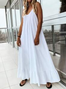 Đầm dự tiệc cưới/mùa hè màu trắng trơn, chất liệu vải dệt, không lưng, xếp ly, dành cho nữ cỡ lớn, màu trắng thanh lịch. - trắng - Xem 2