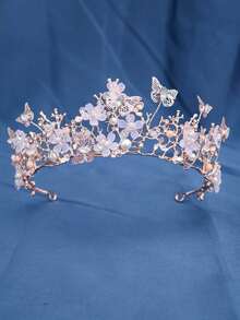 新娘森林风蝴蝶花冠，红色水晶珍珠镀金发饰，复古公主巴洛克婚礼皇冠，头饰，头冠，头饰 - 彩色 - 查看 13