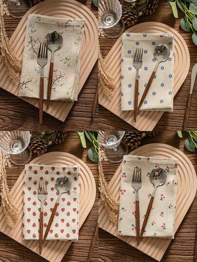 1/4/6/8pcs Cute Blue Daisy Printed Napkins, Vintage Style Rectangular Hand Towels, Suitable For Festivals, Parties, Birthdays, Weddings, Dining Table Decor, Restaurant, Living Room, Office Desk, Coffee Table, Home Decor, All Seasons