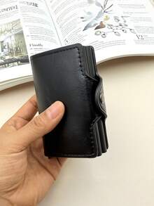 1pc Black, Brown, Pink, Blue Light Luxury Anti-Theft Brush Aluminum Box Card Bag, Large Capacity Double-Layer Card Box, Multifunctional Storage Card Bag Wallet, High Aesthetic Value Suitable For Travel And Daily Use, Compact And Portable Card Bag, Wallet - Multicolor - View 9