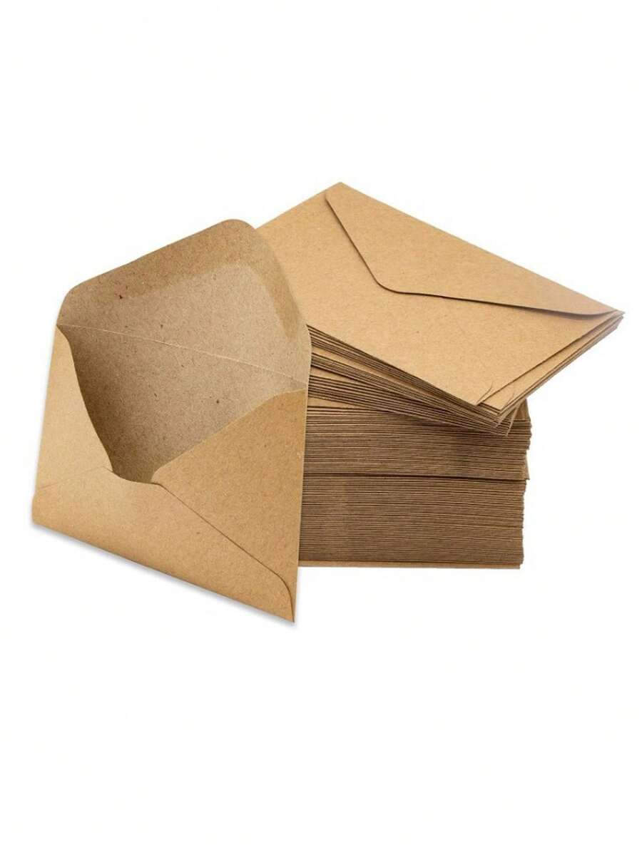 9/17/25件套，牛皮纸信封，适用于信件、贺卡、邀请函、生日卡等，复古简约牛皮纸信封，西式三角翻盖自粘贺卡信封 - 棕色 - 查看 1