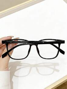 1pc Retro Black Frame Glasses, Flattering Unisex Minimalist Style Suitable For Everyday Use - Clear - View 3