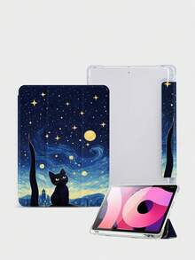 1个蓝色星空小猫图案平板电脑保护套，三折支架保护壳，兼容iPad 10.2英寸、iPad Pro 2021/2020款、iPad (A16) 11英寸（第11代/2025款/第10代）、Galaxy Tab A8 10.5英寸（2022款）、Matepad 10.4英寸/平板电脑，防摔，带笔槽，支持睡眠/唤醒功能，节日礼物 - 彩色 - 查看 5
