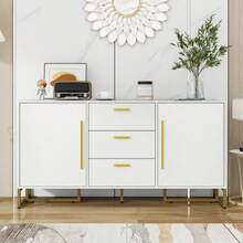Elegant Black  -Patterned Sideboard With 2 Doors And 3 Drawers, Suitable For The Dining Room, Kitchen And Living Room. - 白色 - 查看 12
