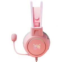Lightweight Game Headset With RGB Lighting, Wired Over Ear Headphones With Mic For PC, PS, Switch, Stereo Surround Sound, Self-Adjusting - 粉色 - 查看 3