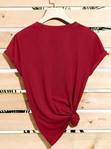 Women's Solid Color Simple Crewneck Short-Sleeved Summer T-Shirt, Daily Wear-Unisex Summer Casual Vintage Cotton Printed T-Shirts For Couples - 紅色 - 查看 2