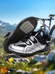 Unisex New Racing Road Cycling Shoes | Breathable Non-Locking, Comfortable Rubber Soled, Professional Outdoor Athletic Sports Bike Shoes, All-Season, Microfiber Upper, Fabric Inner And Insole, Clipless Compatible - Silver - View 2