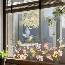 1pc Spring Floral & Bird Window Sticker, Made Of Static Cling Film With Butterfly & Bouquet Pattern, Suitable For Glass Surfaces, Reusable, Great For Kitchen Sliding Doors And Home Decor - Multicolor - View 8