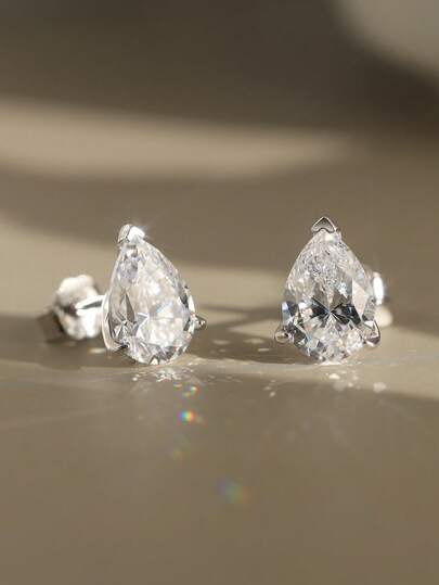 1pc 925 Sterling Silver Teardrop Cubic Zirconia Stud Earrings, Elegant & Timeless Jewelry For Young Women
