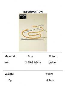 1pc Fashionable Creative Beach Vacation Metal Leaf Arm Cuff, Adjustable Geometric Spiral Starfish Seashell Bracelet, Jewelry Gift Suitable For Middle East Saudi Arabia Party - Gold - View 20