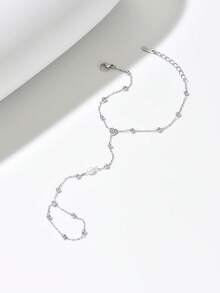 1件套简约心形珍珠锆石可调节手链戒指套装，时尚饰品，适合日常佩戴和派对场合 - 手指鏈 - 查看 8