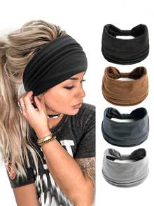 1条/4条装编织高弹宽发带，适合女士日常发型装饰，简约百搭的欧美风宽发带，时尚发饰。 - 彩色 - 查看 7