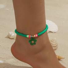 1pc Summer Bohemian Style Camellia Flower Woven Anklet, Suitable For Women's Daily, Vacation And Travel Outfits