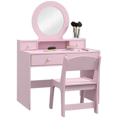 Makeup Table Set With Storage - Vanity Desk, Stool & ,  & Fun Role Play Furniture To Encourage Tidiness