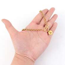 1pc Simple Gold Color Round Hollow Initial Pendant Toggle Clasps Stainless Steel Chain Necklaces For Women - Golden Yellow Round - View 3