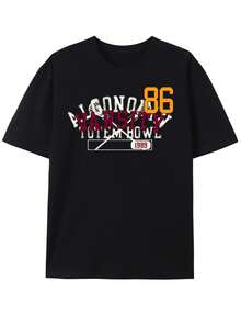T-Shirt Vintage 1986 Varsity Football Bowl T-Shirt Summer Round Neck Short Sleeved Casual Cotton Print - 黑色 - 查看 1