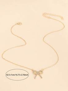 1 pieza Collar con moño de cristal de moda y lindo, adecuado para usar en el Día de San Valentín o regalar a amigos - Dorado - Ver 2