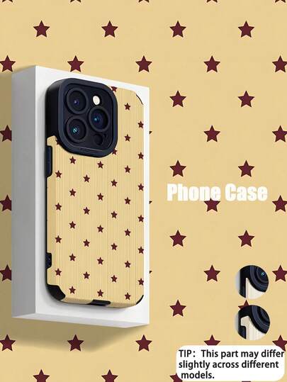1pc Fashionable & Unique Yellow Base Red-Brown Star Minimalist Pattern Vertical Striped Faux Leather Protective Phone Case, Suitable As Birthday, Holiday Gift For Friends, Family, Couples, Compatible With IPhone 17/17 Air/17 Pro/17 Pro Max, 16/16 Plus/16 Pro/16 Pro Max, 15/15 Plus/15 Pro