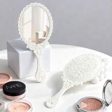 复古手持化妆镜 - 花卉蚀刻电镀梳妆镜，复古欧式图案便携式旅行镜，可放置于钱包或梳妆台上，玫瑰金INS风手镜，创意礼物，适合新娘、青少年和复古爱好者，是婚礼准备、卧室装饰的完美之选，也是母亲节和圣诞节的绝佳礼物，优雅手柄小巧化妆镜 - 多色 - 查看 28