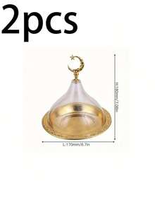 2pcs & 1pc Ramadan Mubarak Metal Serving Trays, Eid Adha Mubarak Acrylic Lid Dessert Plates, Suitable For Holiday Parties, Eid Celebration