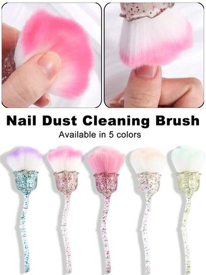 1pc Flower-Shaped Nail Powder Cleaning Brush, With Acrylic Crystal Handle - Soft & Fluffy Gradient Bristles, Removes Nail Powder, Also Can Be Used As Makeup Brush - Suitable For Home Manicure Salon And Professional Nail Artists, Nail Care Tools