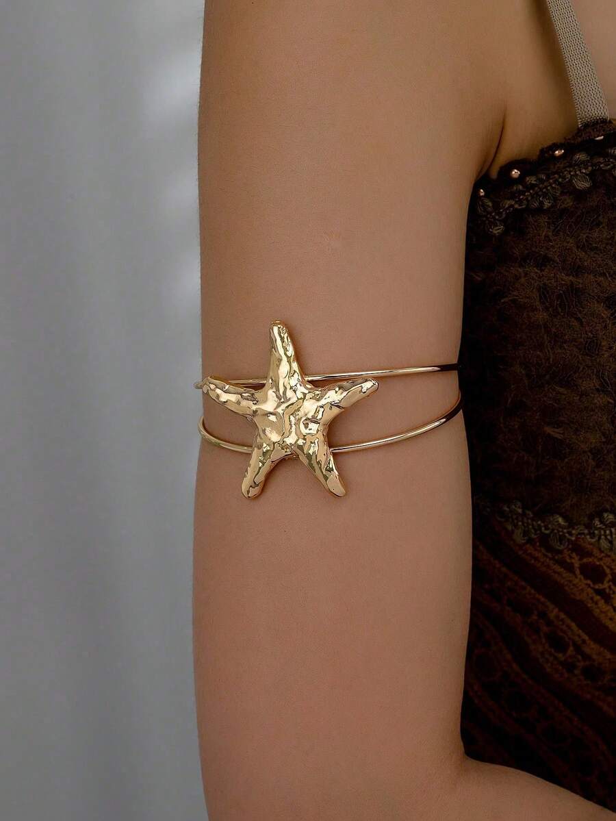 1 pieza Brazalete de joyería corporal con forma de estrella de mar para playa de verano - Dorado - Ver 1