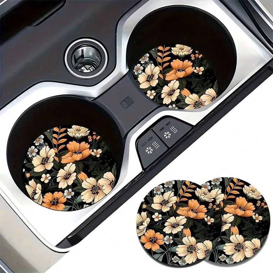 1/2PCS Floral Car Coasters, Suitable For Home Dining Tables, Water Cups, And As Decorations And Gifts For Holidays And Celebrations.,Car Acessesories,Car Decor - A - Xem 1