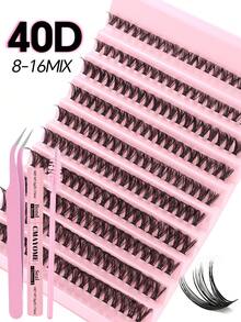 640/200pcs D Curl Individual Eyelashes High Capacity Eyelashes Book With Adhere Glue, Tweezers, Eyelash Brush, Beginner Friendly Fake Lashes Kit, Easy To Use, Diy At Home, Mixed Style False Lashes Extensions Kit, Starter Friendly Kit, Fluffy Thick And Natural Look Lashes, Suit For Daily/Light/Heavy/Cosplay/Night Party Eyes Makeup Beauty - Rose Red - View 17